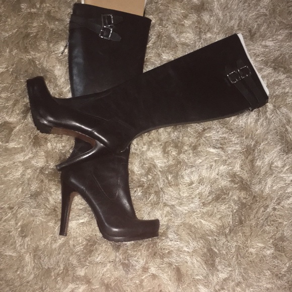 RACHEL ZOE NWT REAL LEATHER KNEE HIGH PLATFORM LUG SOLE BOOTS SIZE 8 - Picture 7 of 9